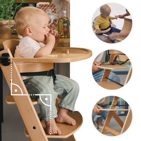Chaise Haute Évolutive Kinderkraft ENOCK + CALMEE avec Transat Bébé, Assise Réglable, Design Scandinave et Bois de Hêtre Gris 4 - vertbaudet enfant 