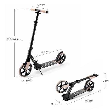 Trottinette Pliable Kinderkraft FREELY avec Guidon Réglable, Roues PU 20 cm, Roulements ABEC-7 et Suspension Avant Beige+Noir+Rose 6 - vertbaudet enfant 