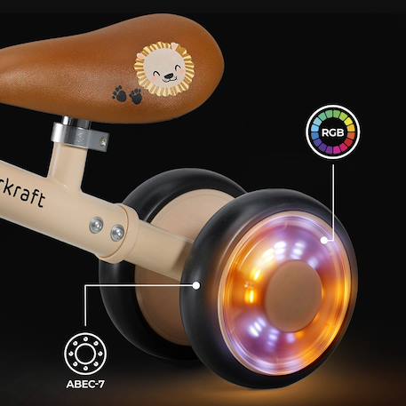 Draisienne Kinderkraft CUTIE FLASH à 4 Roues avec Lumières RGB, Selle Réglable, Roulements ABEC-7 et Cadre Acier Beige+Bleu+Rose+Vert 2 - vertbaudet enfant 
