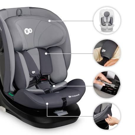 Siège Auto I-GROW i-Size Pivotant 360° avec ISOFIX, RWF jusqu’à 4 ans et Appui-tête 12 Positions Réglable Gris+Noir+Vert 4 - vertbaudet enfant 