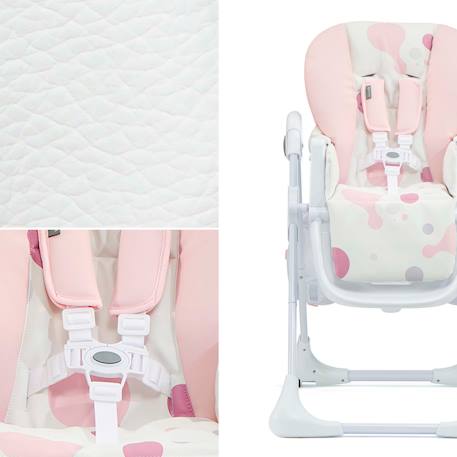 Chaise Haute Pliable YUMMY avec Dossier Réglable 3 Positions, Hauteur Réglable et Harnais 5 Points Gris+Multicolore+Rose 16 - vertbaudet enfant 