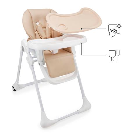 Chaise Haute Bébé TUMMIE 2 en 1 avec Fonction Transat, Réglage 7 Hauteurs, Double Plateau et Pliage Compact Beige+Gris+Vert 5 - vertbaudet enfant 