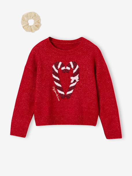 Coffret Noël fille pull jacquard et accessoire écru+rose pâle+rouge 16 - vertbaudet enfant 