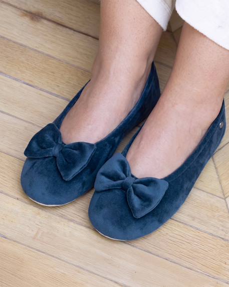 Chaussons ballerines ultra confortables, semelle en cuir, détail grand nœud Aubergine+Bleu canard+Bleu canardfleurs+Girafe+Gris chiné clair+Ivoire+Rayure marinière+Rayuresbleues+Rouge+Sauge+Vert d'eau 8 - vertbaudet enfant 