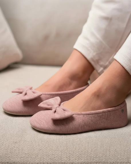 Chaussons ballerines ultra confortables, semelle en cuir, détail grand nœud Rose chiné 2 - vertbaudet enfant 