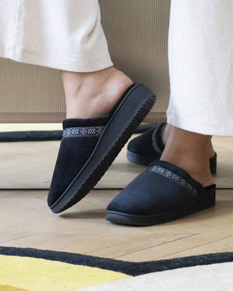 Chaussons mules microvelours mousse à mémoire forme talon 3,7 cm Noir+Rouge 2 - vertbaudet enfant 