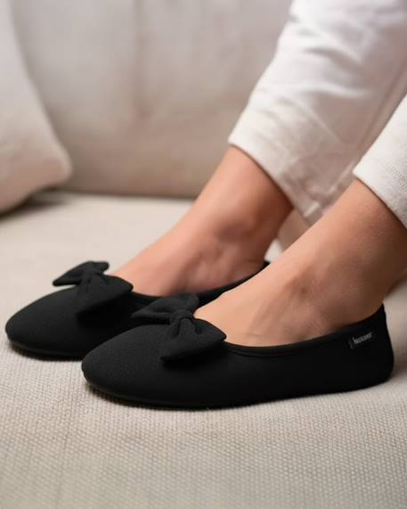 Chaussons ballerines microvelours semelle ultra souple mousse à mémoire forme Noir+Pois gris+Rouge 2 - vertbaudet enfant 