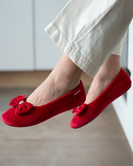 Chaussons ballerines microvelours semelle ultra souple mousse à mémoire forme Noir+Pois gris+Rouge 14 - vertbaudet enfant 
