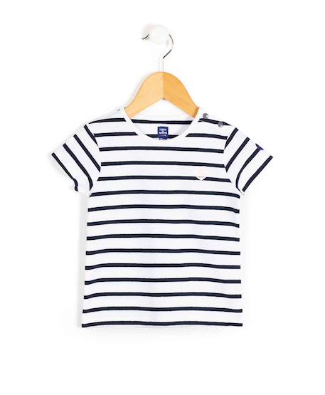 Mariniere manches courtes 100% coton fille Fond blanc raye indigo 1 - vertbaudet enfant 