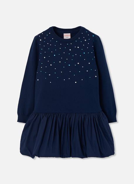 Robe fille en maille avec sequins Bleu 2 - vertbaudet enfant 