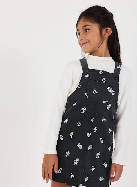 Robe fille chasuble imprimée fleurs Gris 1 - vertbaudet enfant 