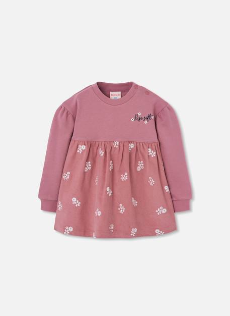 Robe fille en molleton imprimée fleurs Rose 1 - vertbaudet enfant 