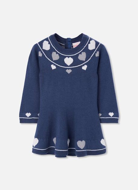 Robe fille en maille avec coeurs Bleu 1 - vertbaudet enfant 