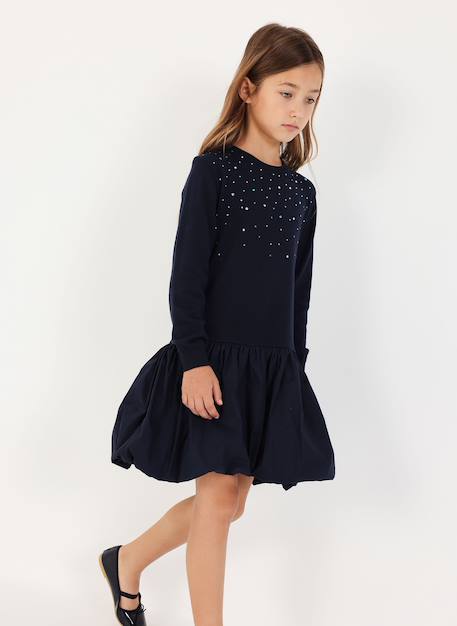 Robe fille en maille avec sequins Bleu 1 - vertbaudet enfant 