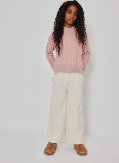 Pantalon fille velours côtelé fin wide leg Beige 1 - vertbaudet enfant 