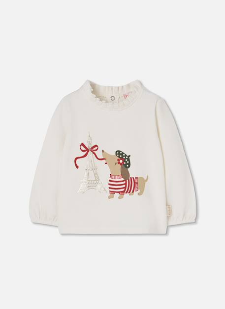 T-shirt fille en maille imprimé petit chien paris Blanc 2 - vertbaudet enfant 