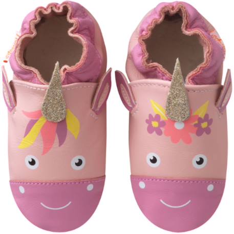 Chaussons bébé cuir souple lise la licorne Rose 2 - vertbaudet enfant 