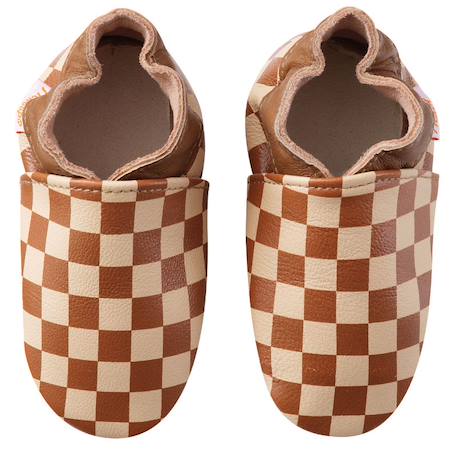 Chaussons bébé cuir souple damier Marron 2 - vertbaudet enfant 