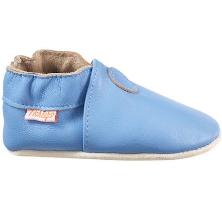 Chaussons bébé cuir souple uni Bleu 1 - vertbaudet enfant 