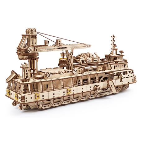 Bateau de recherche en bois à construire – maquette mécanique 3D avec moteur à élastique Brown 2 - vertbaudet enfant 