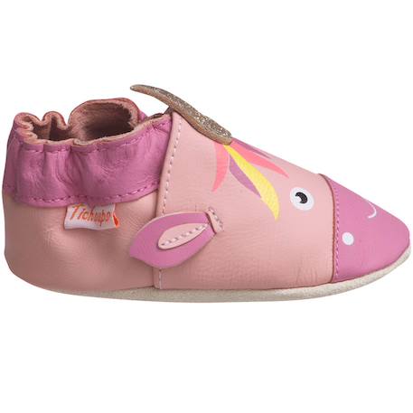 Chaussons bébé cuir souple lise la licorne Rose 1 - vertbaudet enfant 