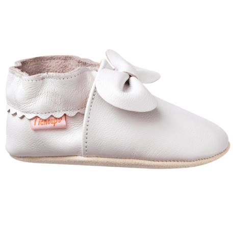 Chaussons bébé cuir souple uni nœuds Blanc 1 - vertbaudet enfant 