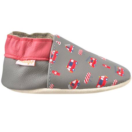 Chaussons bébé cuir souple honoré les camions de pompiers Gris 1 - vertbaudet enfant 