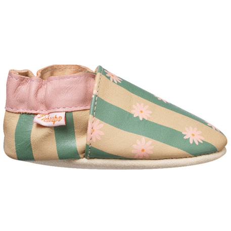 Chaussons bébé cuir souple rayures Vert 1 - vertbaudet enfant 