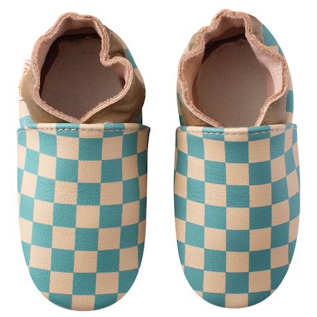 Chaussons bébé cuir souple damier Bleu 2 - vertbaudet enfant 