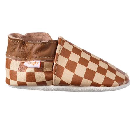 Chaussons bébé cuir souple damier Marron 1 - vertbaudet enfant 