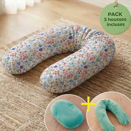 Pack coussin de maternité xxl - 2 housses (bleue & velours) + charlotte - grossesse et allaitement Bleu 1 - vertbaudet enfant 