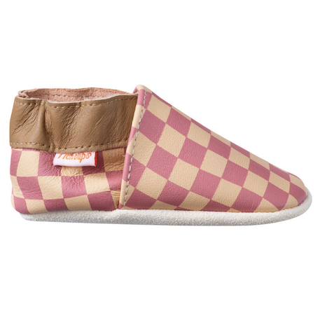 Chaussons bébé cuir souple damier Rose 1 - vertbaudet enfant 