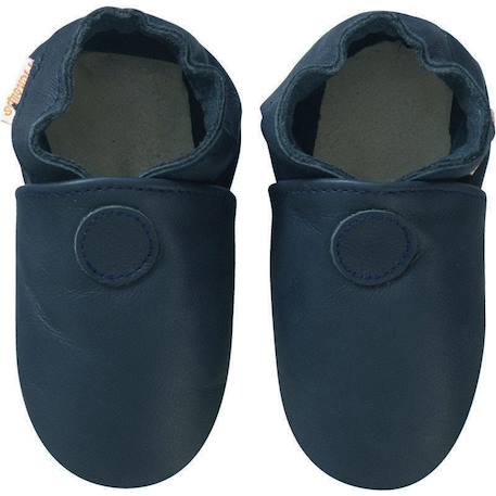 Chaussons bébé cuir souple uni Bleu 2 - vertbaudet enfant 