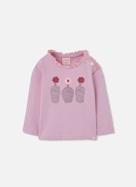 T-shirt fille maille broderie vases fleurs Rose 1 - vertbaudet enfant 