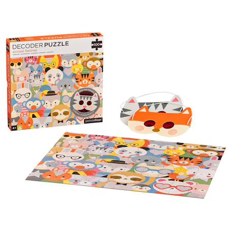 Puzzle Festival des animaux 100 pièces avec masques décodeurs – dès 4 ans Multicolor 2 - vertbaudet enfant 