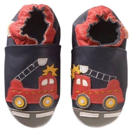 Chaussons bébé cuir souple xavier le camion de pompier Bleu 2 - vertbaudet enfant 