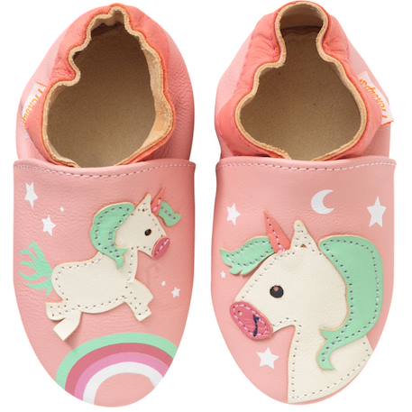 Chaussons bébé cuir souple laura la licorne Rose 2 - vertbaudet enfant 