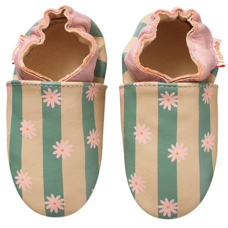 Chaussons bébé cuir souple rayures Vert 2 - vertbaudet enfant 