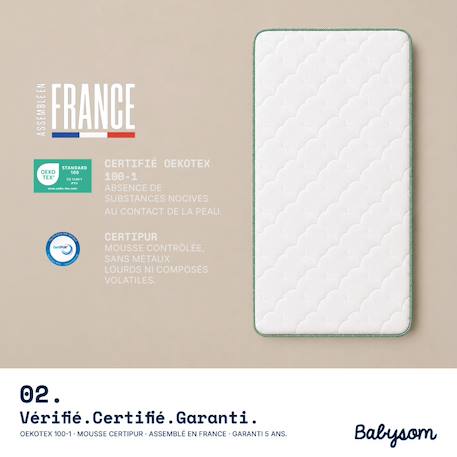 Babysom - matelas bébé 60x120 cm - réversible été/hiver - soutien ferme - sans traitement chimique - certifié oeko-tex - vert Blanc 3 - vertbaudet enfant 