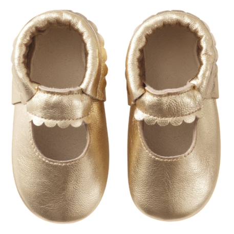 Chaussons cuir souple uni ouvert doré Doré 2 - vertbaudet enfant 