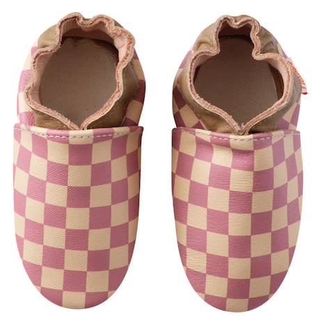 Chaussons bébé cuir souple damier Rose 2 - vertbaudet enfant 