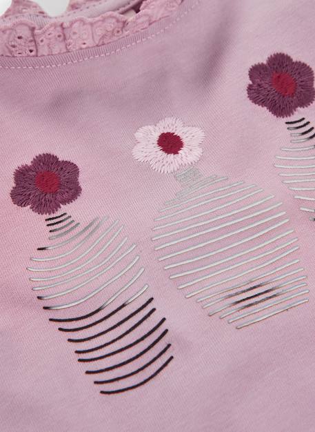 T-shirt fille maille broderie vases fleurs Rose 4 - vertbaudet enfant 