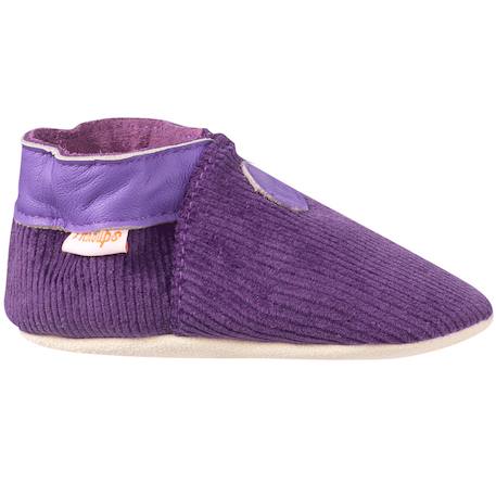 Chaussons bébé cuir souple velours Violet 1 - vertbaudet enfant 