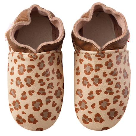 Chaussons bébé cuir souple léopard Beige 2 - vertbaudet enfant 
