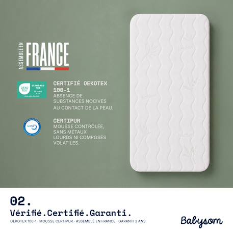 Matelas berceau bamboo | forme rectangulaire Blanc 3 - vertbaudet enfant 
