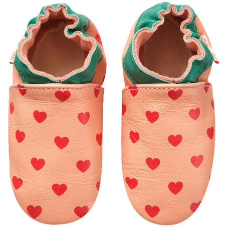 Chaussons bébé cuir souple coeurs Rouge 2 - vertbaudet enfant 