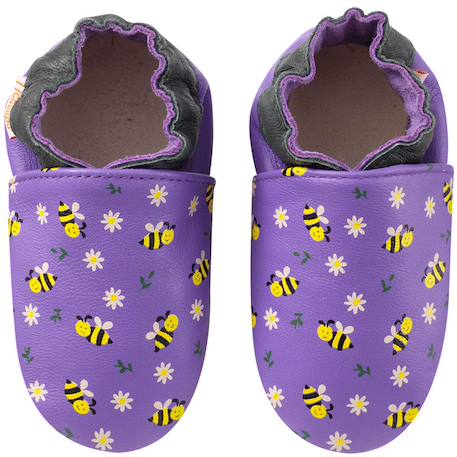 Chaussons cuir bébé mireille les abeilles Violet 2 - vertbaudet enfant 