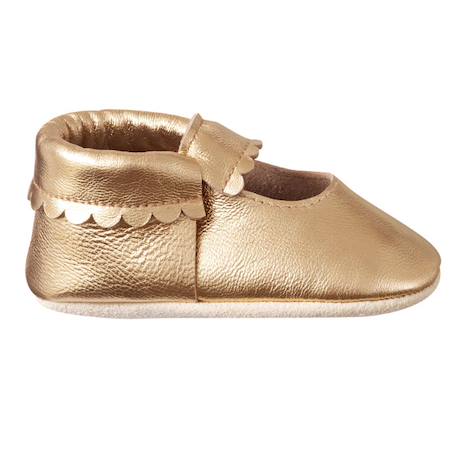 Chaussons cuir souple uni ouvert doré Doré 1 - vertbaudet enfant 