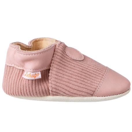 Chaussons bébé cuir souple velours Rose 1 - vertbaudet enfant 