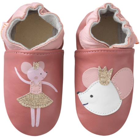 Chaussons bébé cuir souple coralie la souris Rose 2 - vertbaudet enfant 